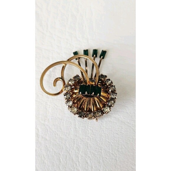 Signed BAL-RON Brooch Green Emerald Floral 1/20 12k GF 1.5" - Picture 2 of 6